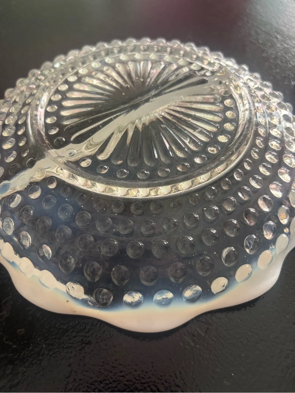 Vintage Fenton Moonstone Divided Glass Hobnail Dish